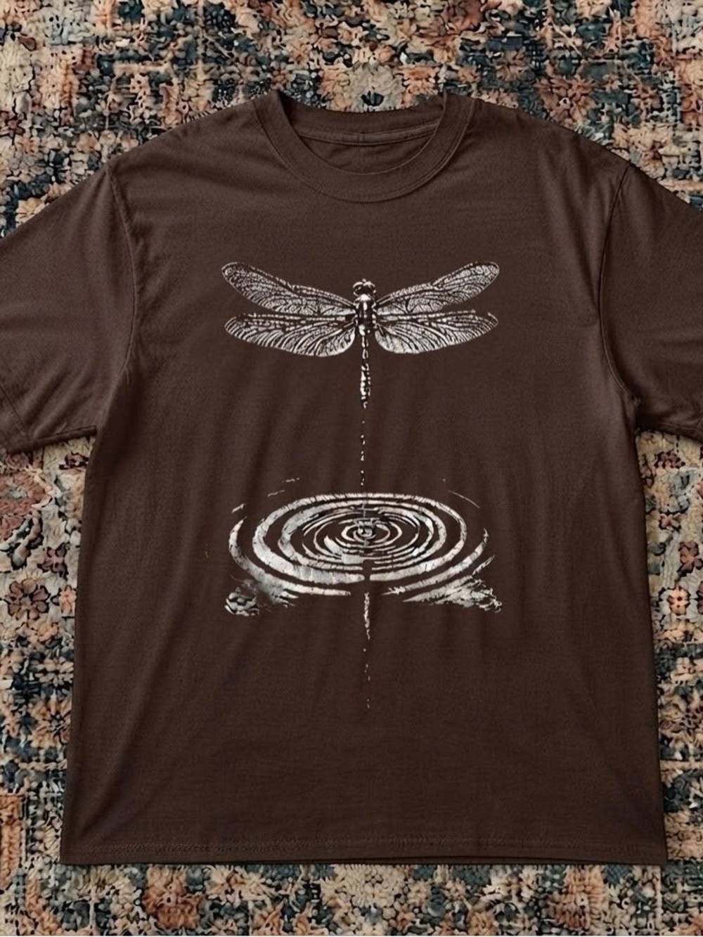 Gildan Dark Chocolate Tee with White Dragonfly Ripple Graphic